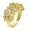 Oro Laminado Multi Stone Ring, Gold Filled Style Flower Design, with White Micro Pave, Polished, Golden Finish, 01.99.0059.08 (Size 8)