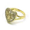 Oro Laminado Multi Stone Ring, Gold Filled Style Guadalupe and Heart Design, with White Cubic Zirconia, Polished, Golden Finish, 01.380.0028.08
