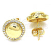 Oro Laminado Stud Earring, Gold Filled Style with White Micro Pave, Polished, Golden Finish, 02.156.0327