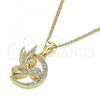 Oro Laminado Pendant Necklace, Gold Filled Style Angel and Mom Design, with White Micro Pave, Polished, Golden Finish, 04.156.0453.20