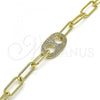 Oro Laminado Fancy Bracelet, Gold Filled Style Paperclip Design, with White Micro Pave, Polished, Golden Finish, 03.341.0081.08