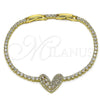 Oro Laminado Fancy Bracelet, Gold Filled Style Heart and Baguette Design, with White Cubic Zirconia and White Micro Pave, Polished, Golden Finish, 03.421.0003.07