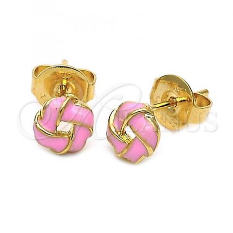 Oro Laminado Stud Earring, Gold Filled Style Love Knot Design, Pink Enamel Finish, Golden Finish, 5.126.004 *PROMO*