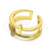 Oro Laminado Multi Stone Ring, Gold Filled Style Cross Design, with White Micro Pave, Polished, Golden Finish, 01.102.0008