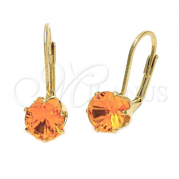 Oro Laminado Leverback Earring, Gold Filled Style with Orange Red Cubic Zirconia, Polished, Golden Finish, 5.128.082.1