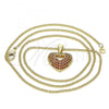 Oro Laminado Pendant Necklace, Gold Filled Style Heart Design, with Garnet Micro Pave, Polished, Golden Finish, 04.156.0035.2.20