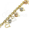 Oro Laminado Basic Bracelet, Gold Filled Style Ball and Heart Design, Matte Finish, Tricolor, 03.331.0188.08