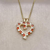 Oro Laminado Pendant Necklace, Gold Filled Style Heart Design, with Garnet and White Cubic Zirconia, Polished, Golden Finish, 04.210.0001.2.18