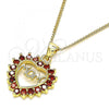 Oro Laminado Pendant Necklace, Gold Filled Style Mom and Heart Design, with Garnet Cubic Zirconia, Polished, Golden Finish, 04.156.0092.2.20