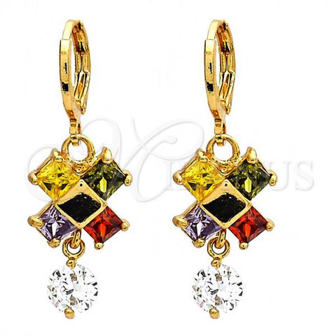Oro Laminado Long Earring, Gold Filled Style with Multicolor and White Cubic Zirconia, Polished, Golden Finish, 02.217.0006