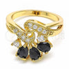 Oro Laminado Multi Stone Ring, Gold Filled Style with Black and White Cubic Zirconia, Polished, Golden Finish, 01.365.0007.07 (Size 7)