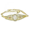 Oro Laminado Fancy Bracelet, Gold Filled Style Guadalupe and Heart Design, with White Crystal, Polished, Tricolor, 03.380.0081.08