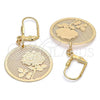 Oro Laminado Dangle Earring, Gold Filled Style Flower Design, Polished, Golden Finish, 69.012