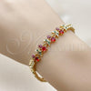 Oro Laminado Fancy Bracelet, Gold Filled Style Cherry Design, with Ruby and Green Cubic Zirconia, Polished, Golden Finish, 03.283.0483.07