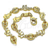 Oro Laminado Fancy Bracelet, Gold Filled Style Elephant and Paperclip Design, Polished, Golden Finish, 03.326.0025.07