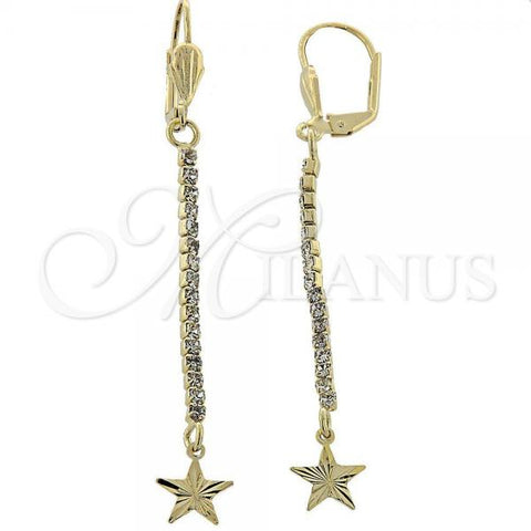 Oro Laminado Long Earring, Gold Filled Style Star Design, with White Cubic Zirconia, Diamond Cutting Finish, Golden Finish, 5.111.013