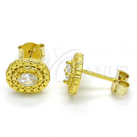 Sterling Silver Stud Earring, with White Cubic Zirconia, Polished, Golden Finish, 02.186.0146