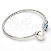 Rhodium Plated Individual Bangle, Butterfly Design, with Aquamarine Swarovski Crystals and Ivory Pearl, Polished, Rhodium Finish, 07.239.0005.3 (03 MM Thickness, One size fits all)