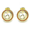 Oro Laminado Stud Earring, Gold Filled Style Heart Design, with Garnet Micro Pave, Polished, Golden Finish, 02.156.0474.2