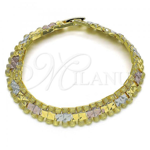 Oro Laminado Fancy Bracelet, Gold Filled Style Diamond Cutting Finish, Tricolor, 03.102.0069.07