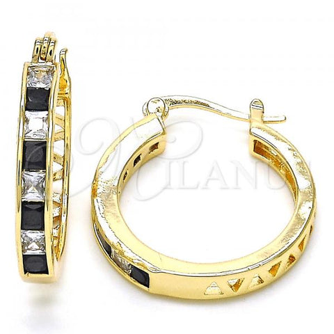 Oro Laminado Small Hoop, Gold Filled Style with Black and White Cubic Zirconia, Polished, Golden Finish, 02.210.0267.3.25