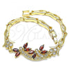 Oro Laminado Fancy Bracelet, Gold Filled Style Dragon-Fly and Heart Design, with Garnet and White Cubic Zirconia, Polished, Golden Finish, 03.210.0119.2.07