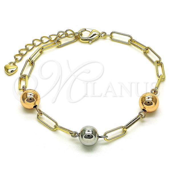 Oro Laminado Fancy Bracelet, Gold Filled Style Paperclip Design, Polished, Tricolor, 03.213.0176.07