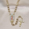 Oro Laminado Medium Rosary, Gold Filled Style Guadalupe and Ball Design, Polished, Golden Finish, 09.411.0008.24