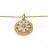 Oro Laminado Pendant Necklace, Gold Filled Style Flower Design, with White Cubic Zirconia, Polished, Golden Finish, 04.236.0001.18