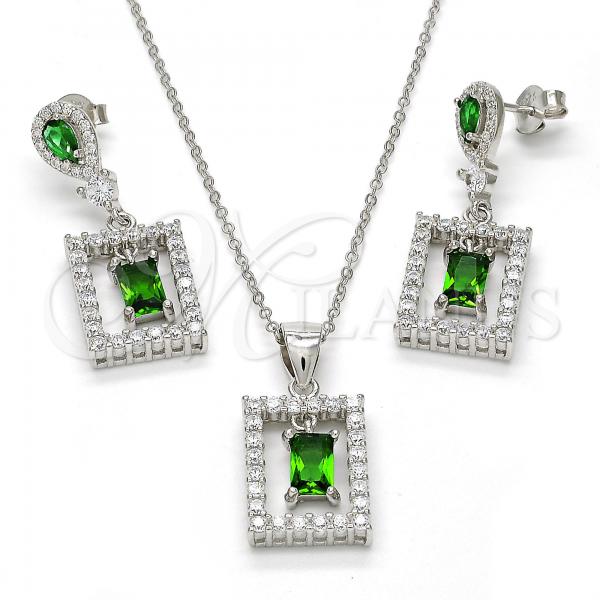 Sterling Silver Earring and Pendant Adult Set, with Green and White Cubic Zirconia, Polished, Rhodium Finish, 10.175.0030.2