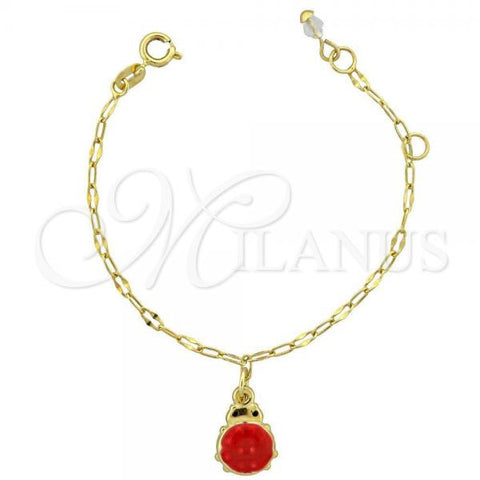 Oro Laminado Charm Bracelet, Gold Filled Style Ladybug Design, Enamel Finish, Golden Finish, 03.16.0004
