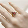 Oro Laminado Multi Stone Ring, Gold Filled Style Cluster Design, with Ruby Cubic Zirconia and White Micro Pave, Polished, Golden Finish, 01.196.0039