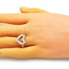 Oro Laminado Multi Stone Ring, Gold Filled Style Heart Design, with Ivory Pearl, Polished, Golden Finish, 01.341.0089