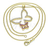 Oro Laminado Pendant Necklace, Gold Filled Style Butterfly Design, with Ruby and White Micro Pave, Polished, Golden Finish, 04.156.0241.1.20