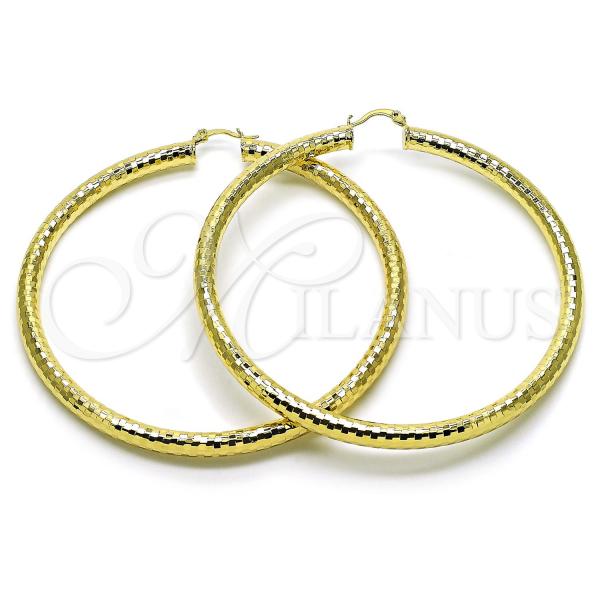 Oro Laminado Extra Large Hoop, Gold Filled Style Hollow Design, Diamond Cutting Finish, Golden Finish, 02.213.0309.80