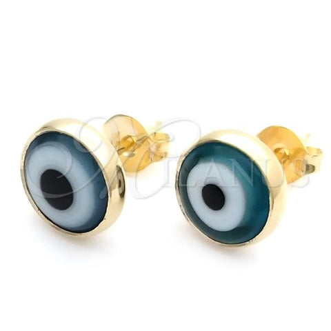Oro Laminado Stud Earring, Gold Filled Style Evil Eye Design, with Turquoise Crystal, Polished, Golden Finish, 02.02.0492