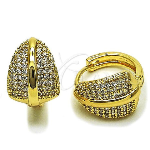 Oro Laminado Huggie Hoop, Gold Filled Style Leaf Design, with White Cubic Zirconia, Polished, Golden Finish, 02.283.0289.20