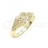 Oro Laminado Elegant Ring, Gold Filled Style Heart Design, Diamond Cutting Finish, Golden Finish, 01.63.0558.07 (Size 7)