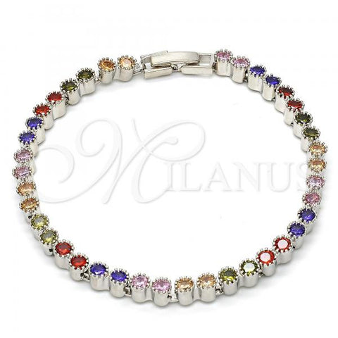 Rhodium Plated Tennis Bracelet, with Multicolor Cubic Zirconia, Polished, Rhodium Finish, 03.210.0019.3.08