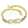 Oro Laminado Fancy Bracelet, Gold Filled Style Infinite and Love Design, with White Micro Pave, Polished, Golden Finish, 03.283.0050.07