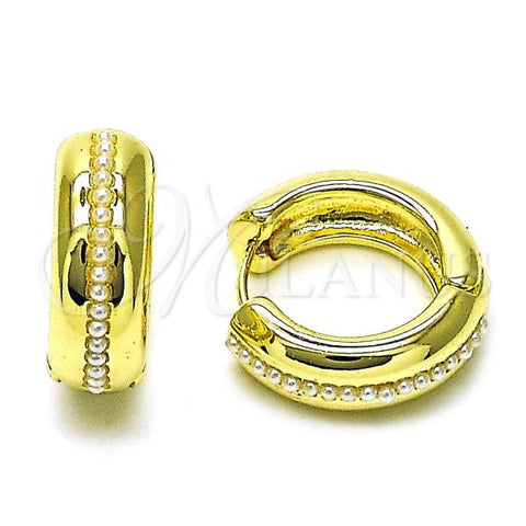 Oro Laminado Huggie Hoop, Gold Filled Style Chunky Design, with Ivory Pearl, Polished, Golden Finish, 02.411.0065.20