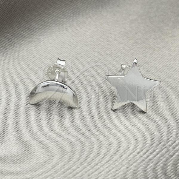 Sterling Silver Stud Earring, Moon Design, Polished, Silver Finish, 02.392.0030