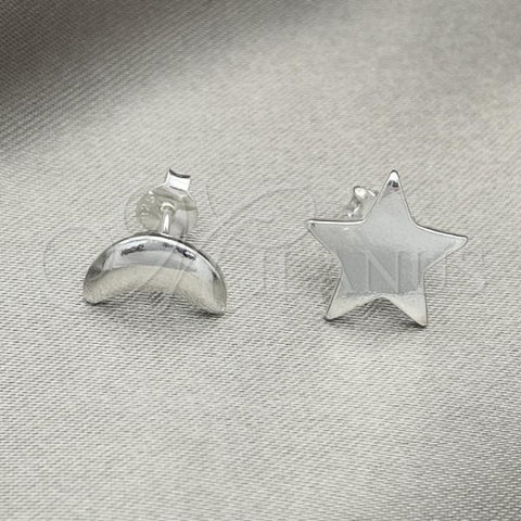 Sterling Silver Stud Earring, Moon Design, Polished, Silver Finish, 02.392.0030