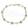 Oro Laminado Fancy Bracelet, Gold Filled Style Evil Eye and Flower Design, White Enamel Finish, Golden Finish, 03.213.0072.3.08