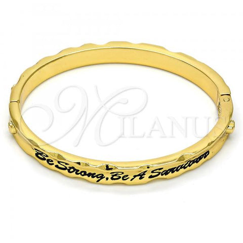 Oro Laminado Individual Bangle, Gold Filled Style Heart Design, Black Enamel Finish, Golden Finish, 07.252.0032.05.GT (07 MM Thickness, Size 5 - 2.50 Diameter)