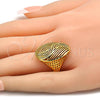 Oro Laminado Multi Stone Ring, Gold Filled Style with White Micro Pave, Polished, Golden Finish, 01.118.0048.09 (Size 9)