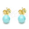 Oro Laminado Stud Earring, Gold Filled Style Ball Design, with Turquoise Pearl, Polished, Golden Finish, 02.63.2124.2