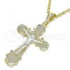 Oro Laminado Religious Pendant, Gold Filled Style Crucifix Design, Polished, Tricolor, 05.351.0163