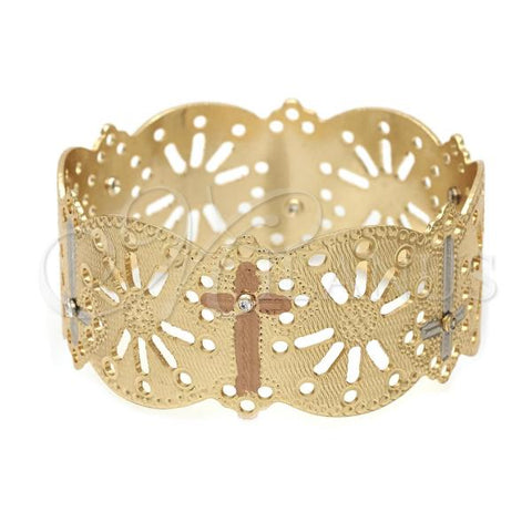 Gold Plated Individual Bangle, Cross Design, with  Cubic Zirconia, Matte Finish, Tricolor, 03.08.0101.06 (25 MM Thickness, Size 6 - 2.75 Diameter)