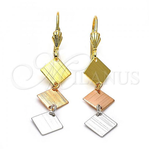 Oro Laminado Long Earring, Gold Filled Style Brushed Finish, Tricolor, 02.63.2183